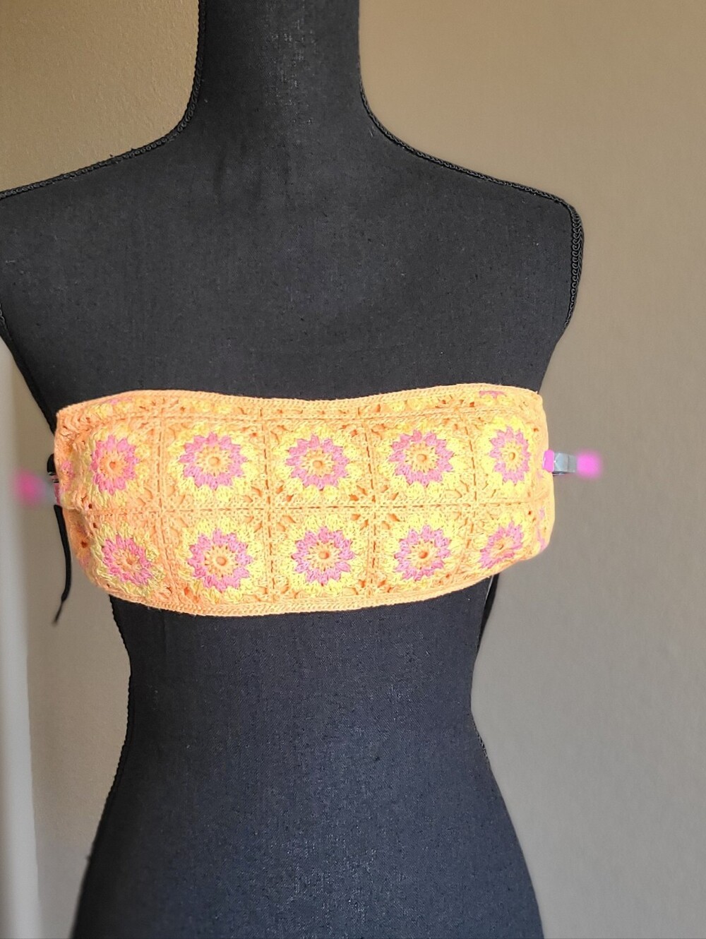 Crochet Bandeau Top in Yellow & Pink with Straps